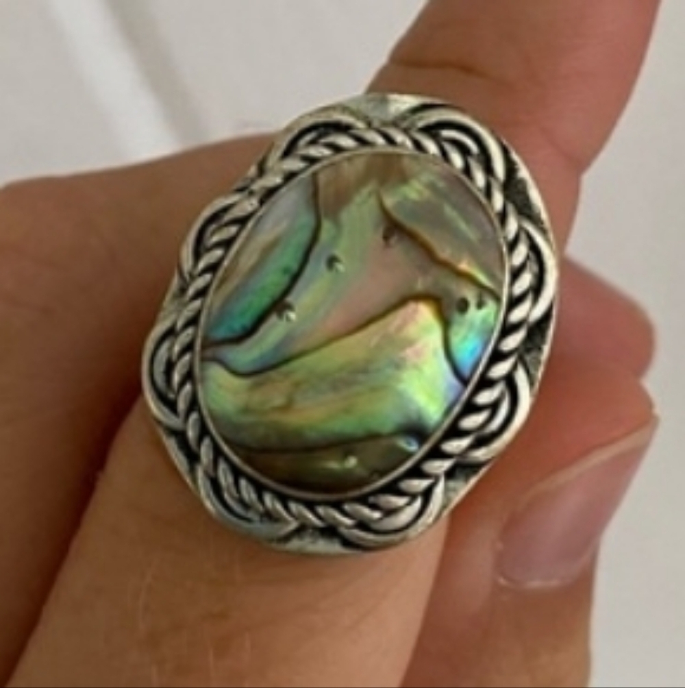 Sterling Silver Abalone Shell Ring - Picture 2 of 8